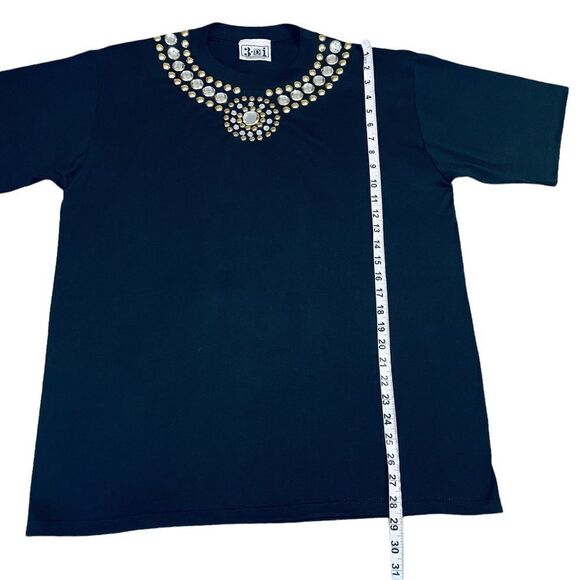 Black Diamante and gold studded short sleeve T-shirt size 1X - Picture 10 of 10
